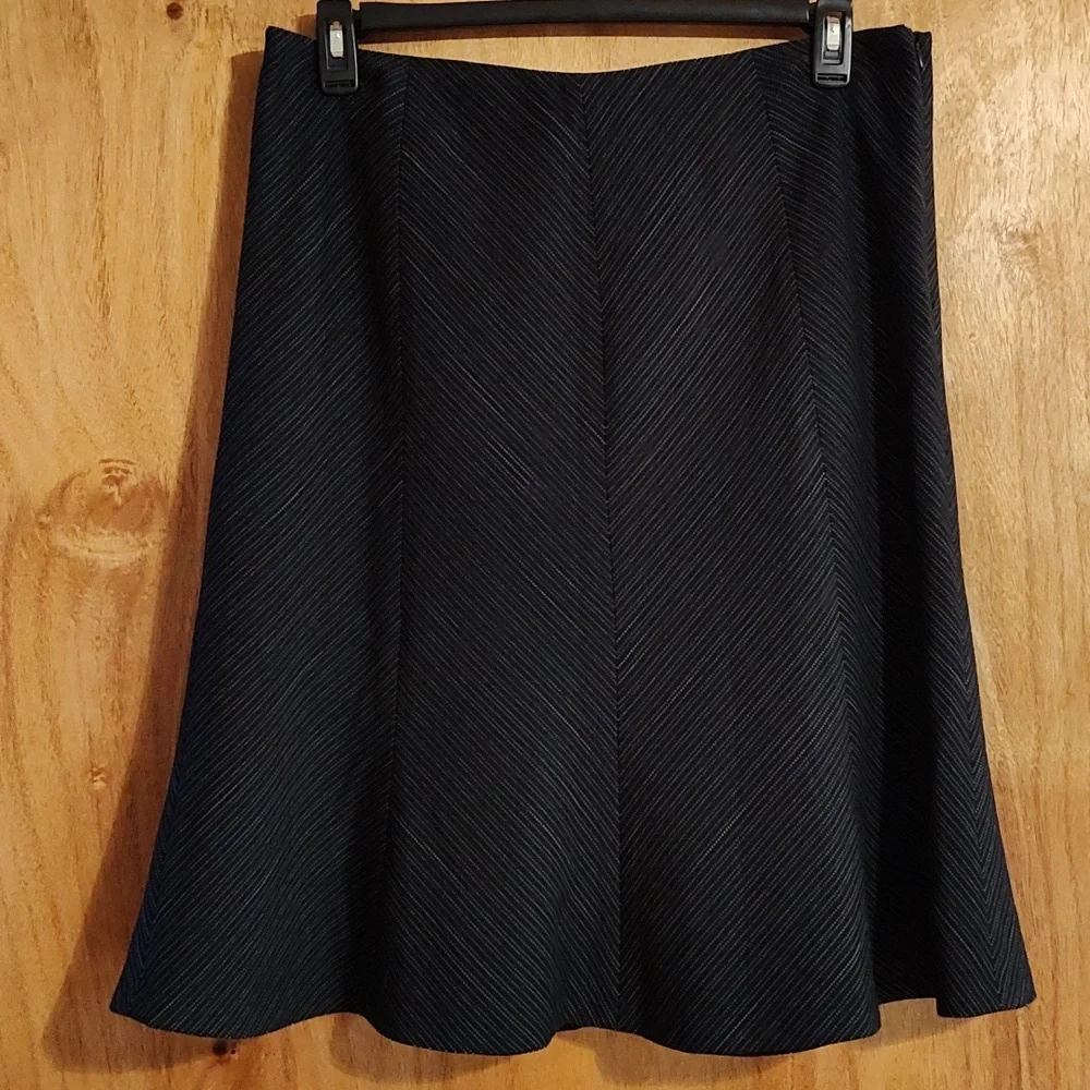 Josephine Chaus Flared A-Line Skirt Black White Pinstripe Careerwear Lined 14